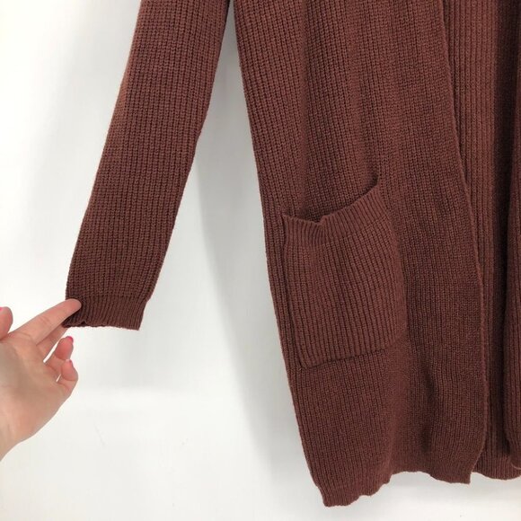 Dreamers by Debut Ribbed Knit Open Cardigan Pockets Brick / Rust Red / Orange XS - Picture 9 of 13
